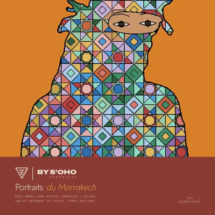Portada del cuaderno Portraits du Marrakech, Vol. I Geometrías: La velada pintada sobre fondo naranja