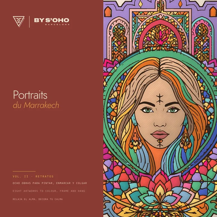 Portada del cuaderno Portraits du Marrakech, Vol. II Retratos: Zahra pintada, con la ciudad detrás