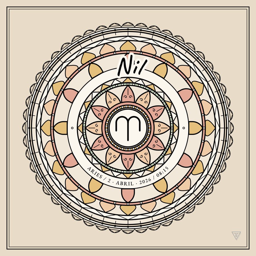 Mandala de nacimiento del signo Aries, con un nombre de ejemplo