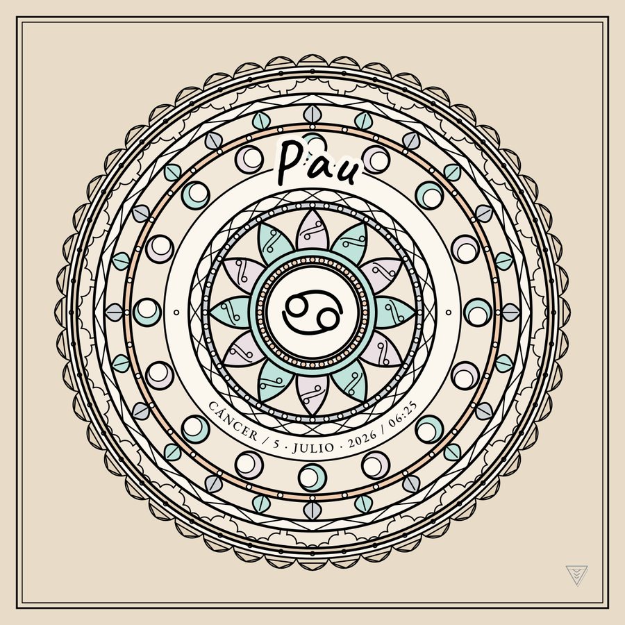 Mandala de nacimiento del signo Cáncer, con un nombre de ejemplo