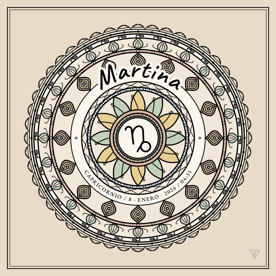 Mandala de nacimiento del signo Capricornio, con un nombre de ejemplo