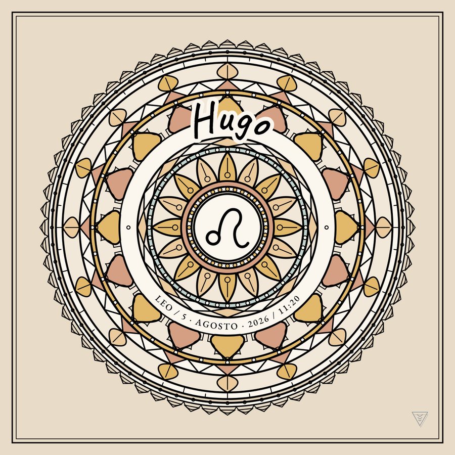 Mandala de nacimiento del signo Leo, con un nombre de ejemplo