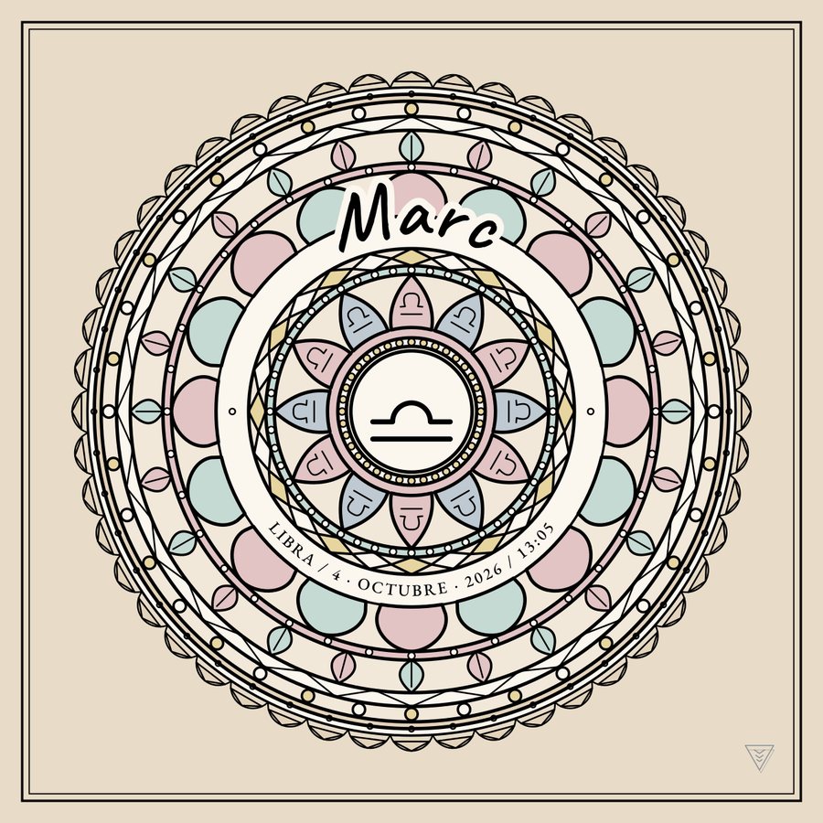 Mandala de nacimiento del signo Libra, con un nombre de ejemplo
