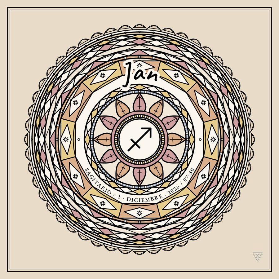 Mandala de nacimiento del signo Sagitario, con un nombre de ejemplo